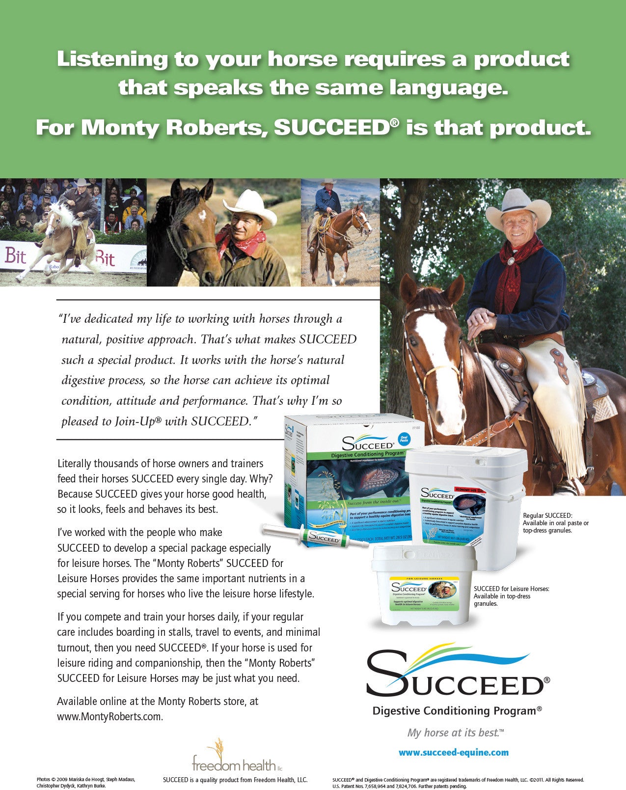 MONTY ROBERTS SUCCEED FOR LEISURE HORSES 30 DAY SUPPLY